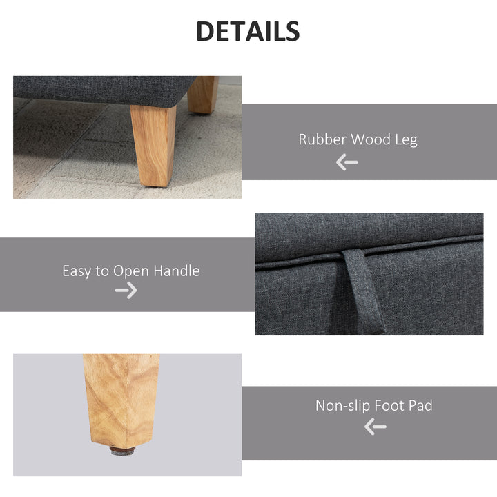 30L Linen Storage Ottoman Padded Footstool with Rubberwood Legs for Storage Box, Bed End, Shoe Bench, Seating, Dark Grey