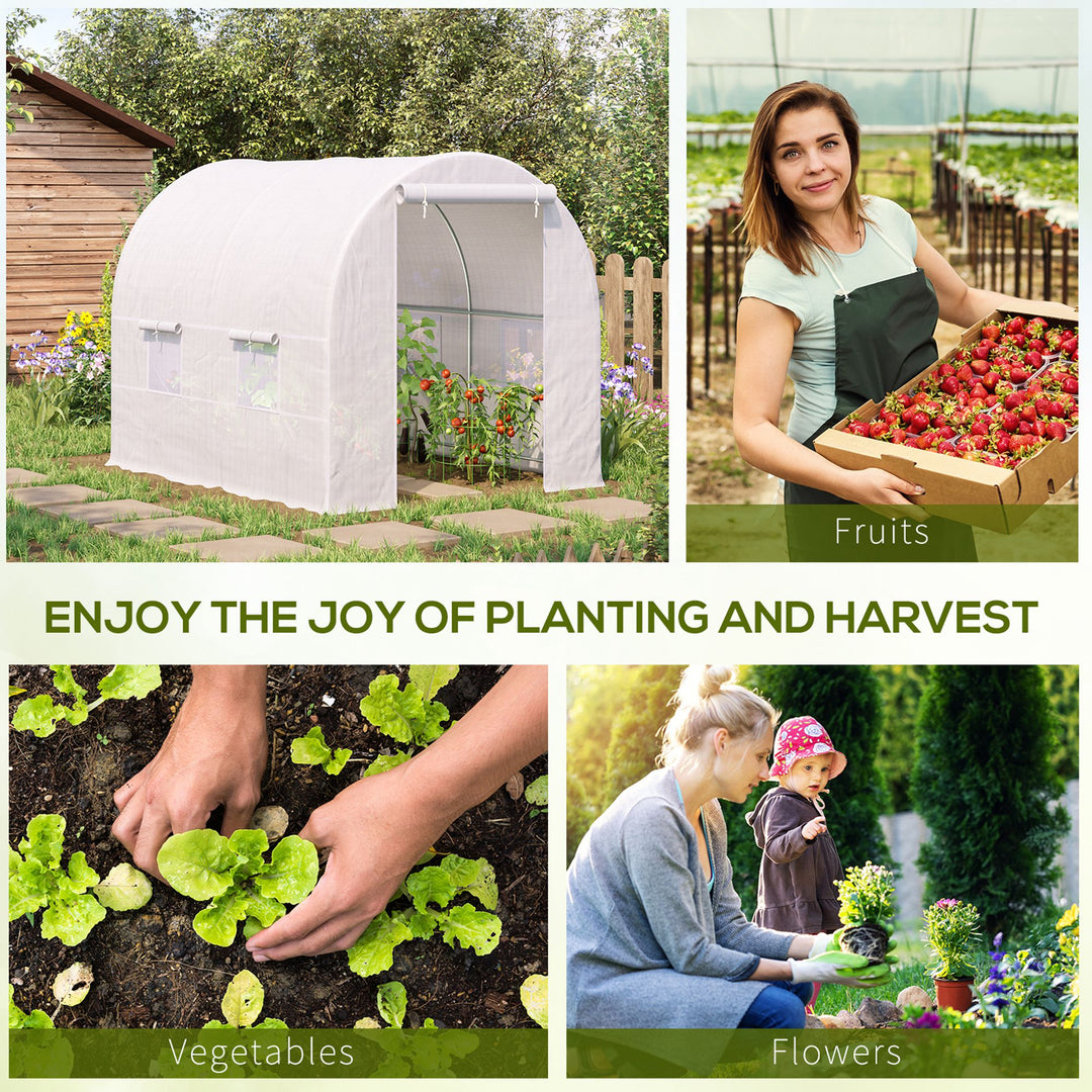 2.5 x 2 x 2 m Polytunnel Greenhouse, Walk-in Green House for Garden with Mesh Windows, Galvanised Steel Frame, White