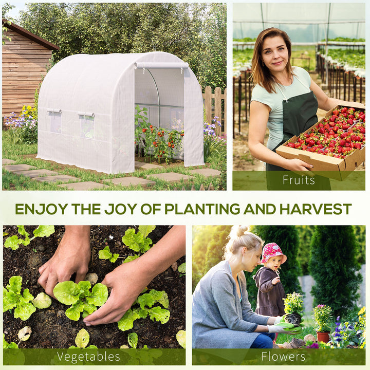 2.5 x 2 x 2 m Polytunnel Greenhouse, Walk-in Green House for Garden with Mesh Windows, Galvanised Steel Frame, White