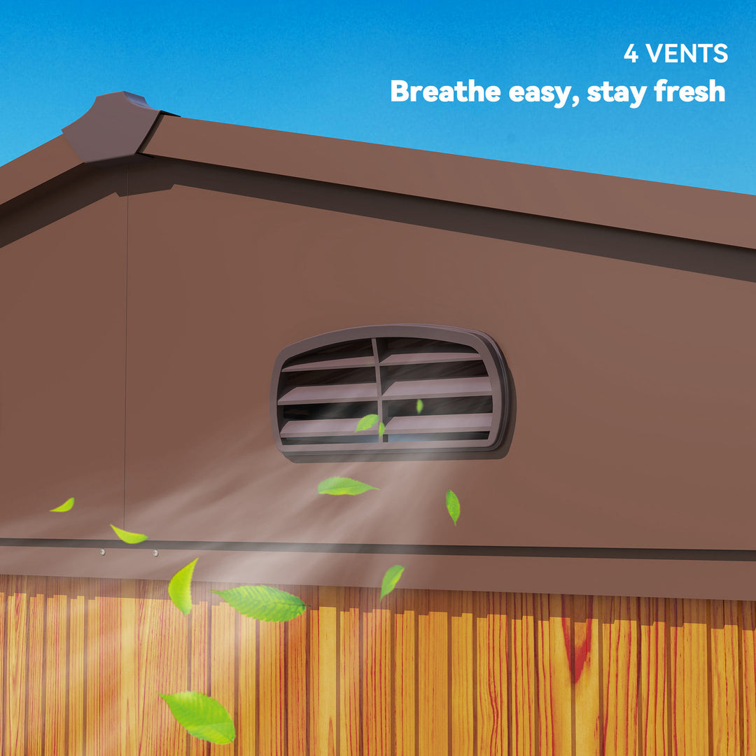 MCL 9 x 6ft Metal Garden Shed, House Hut Gardening Tool Storage with Ventilations, Sliding Door, Sloped Roof for Garden, Patio, Brown