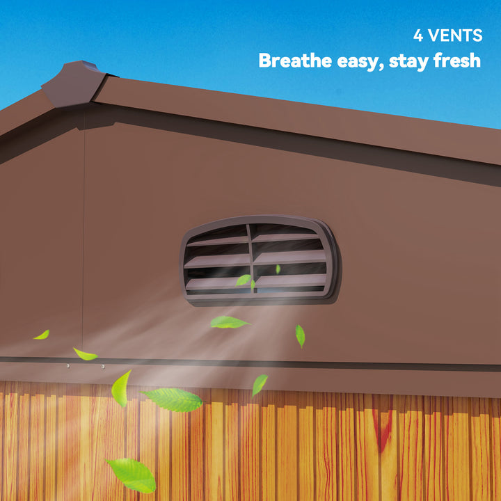 MCL 9 x 6ft Metal Garden Shed, House Hut Gardening Tool Storage with Ventilations, Sliding Door, Sloped Roof for Garden, Patio, Brown