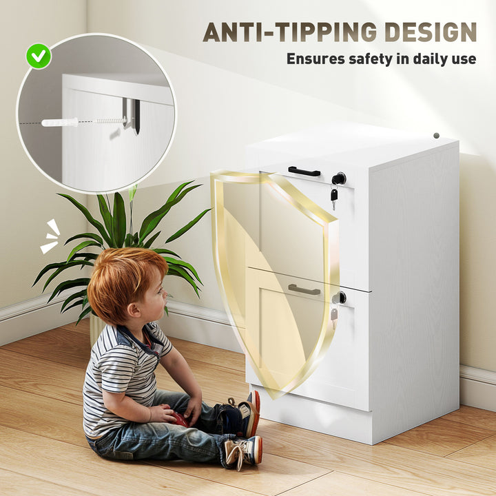 2-Drawer Filing Cabinet with Lock - White