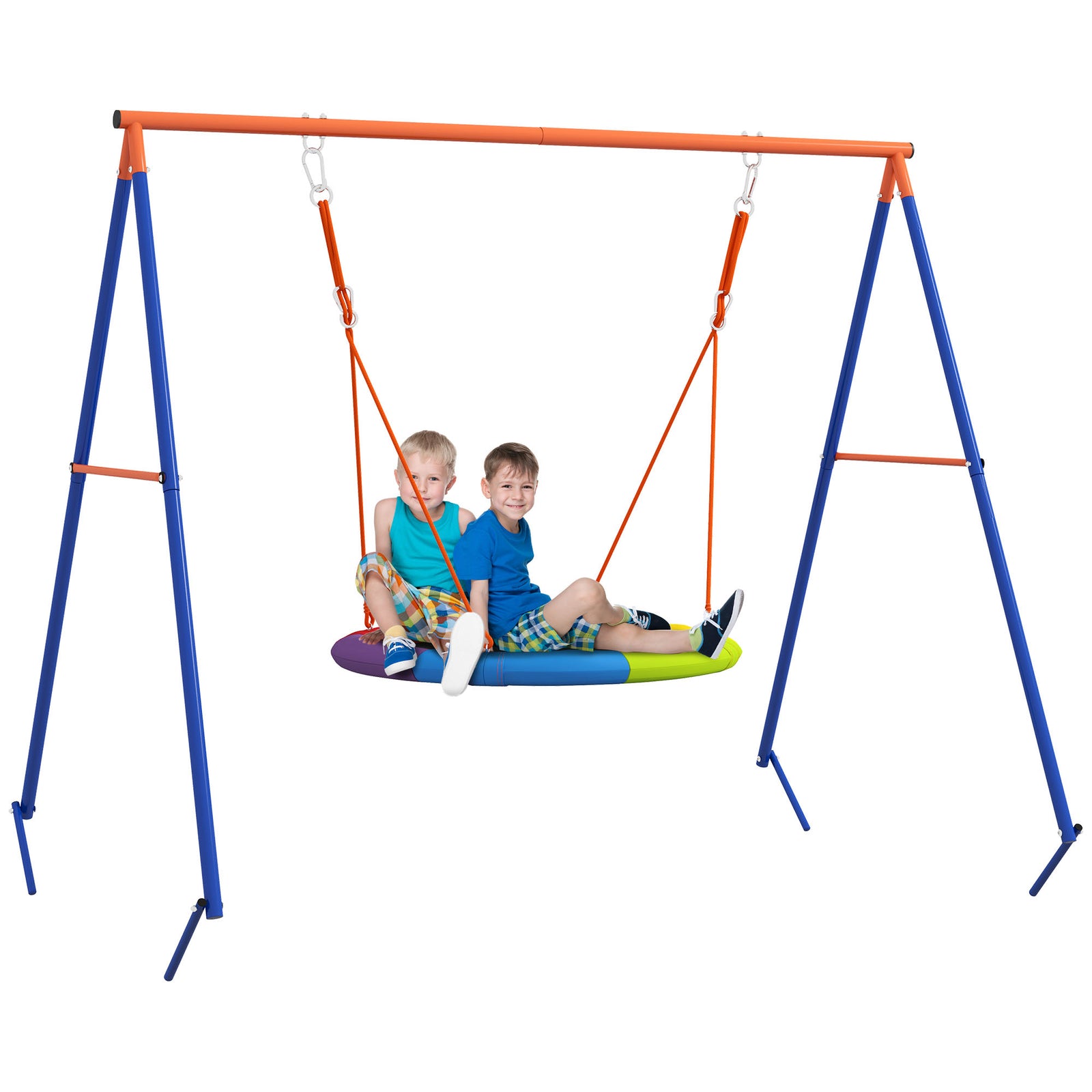 Metal Kids Swing Set Nest Swing Seat with A-Frame Structure for Outdoor Use - Multicoloured