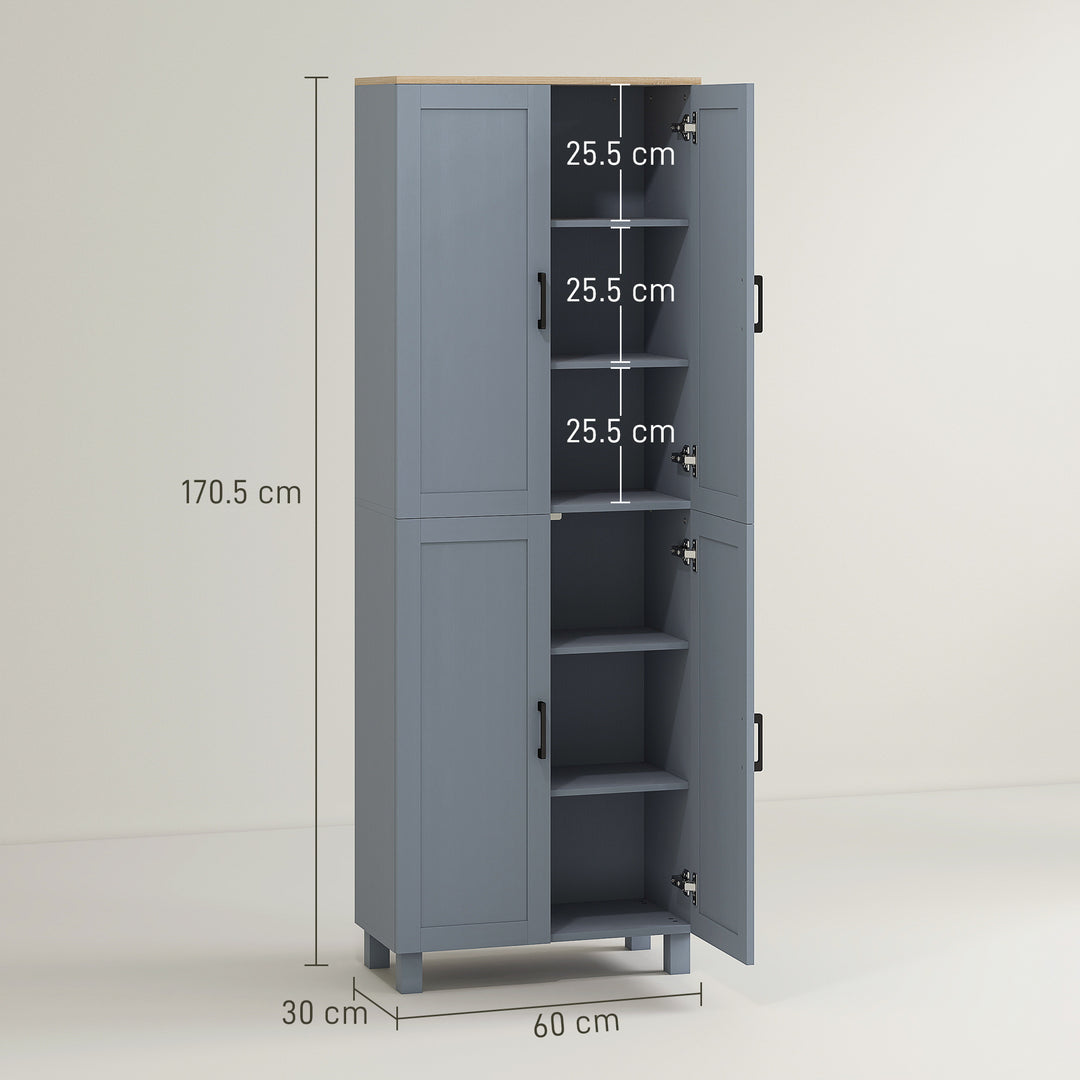 Freestanding Kitchen Cupboard, 4-Door Storage Cabinet with Adjustable Shelves, Modern Kitchen Pantry for Dining Room, 170cm, Grey Wood Effect