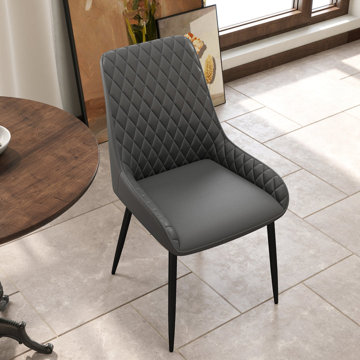 Set of 4 Quilted PU Leather Dining Chairs with Metal Frame 4 Legs Foot Caps Home Seating Modern Stylish Executive, Grey