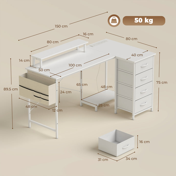 L Shaped Gaming Desk Reversible Power Outlets Corner Desk Storage - view 3