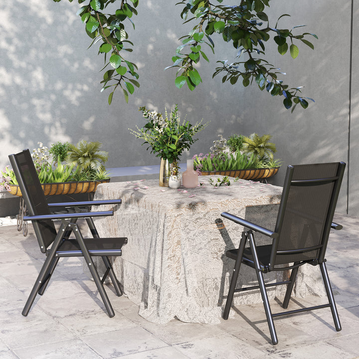Set of 2 Folding Chair, Aluminium Frame Outdoor Camping Chairs with Breathable Mesh Back and Seat, Garden Chair Set with Armrests for Balcony, Black