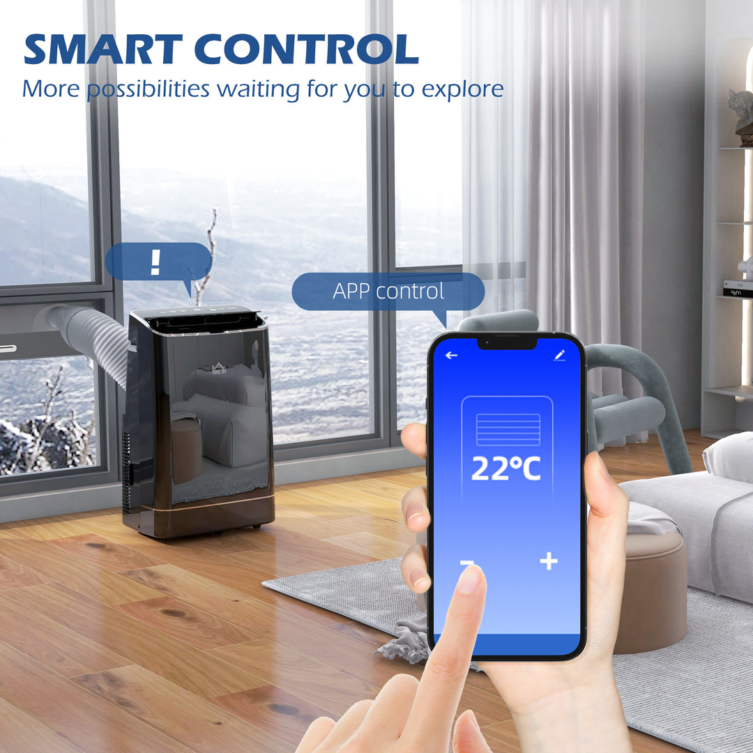 14000 BTU Mobile Air Conditioner, 35m², Smart Home WiFi, with Dehumidifier, Fan, 24H Timer, Window Kit, Black