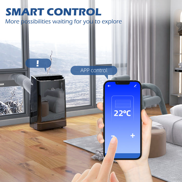 14000 BTU Mobile Air Conditioner, 35m², Smart Home WiFi, with Dehumidifier, Fan, 24H Timer, Window Kit, Black