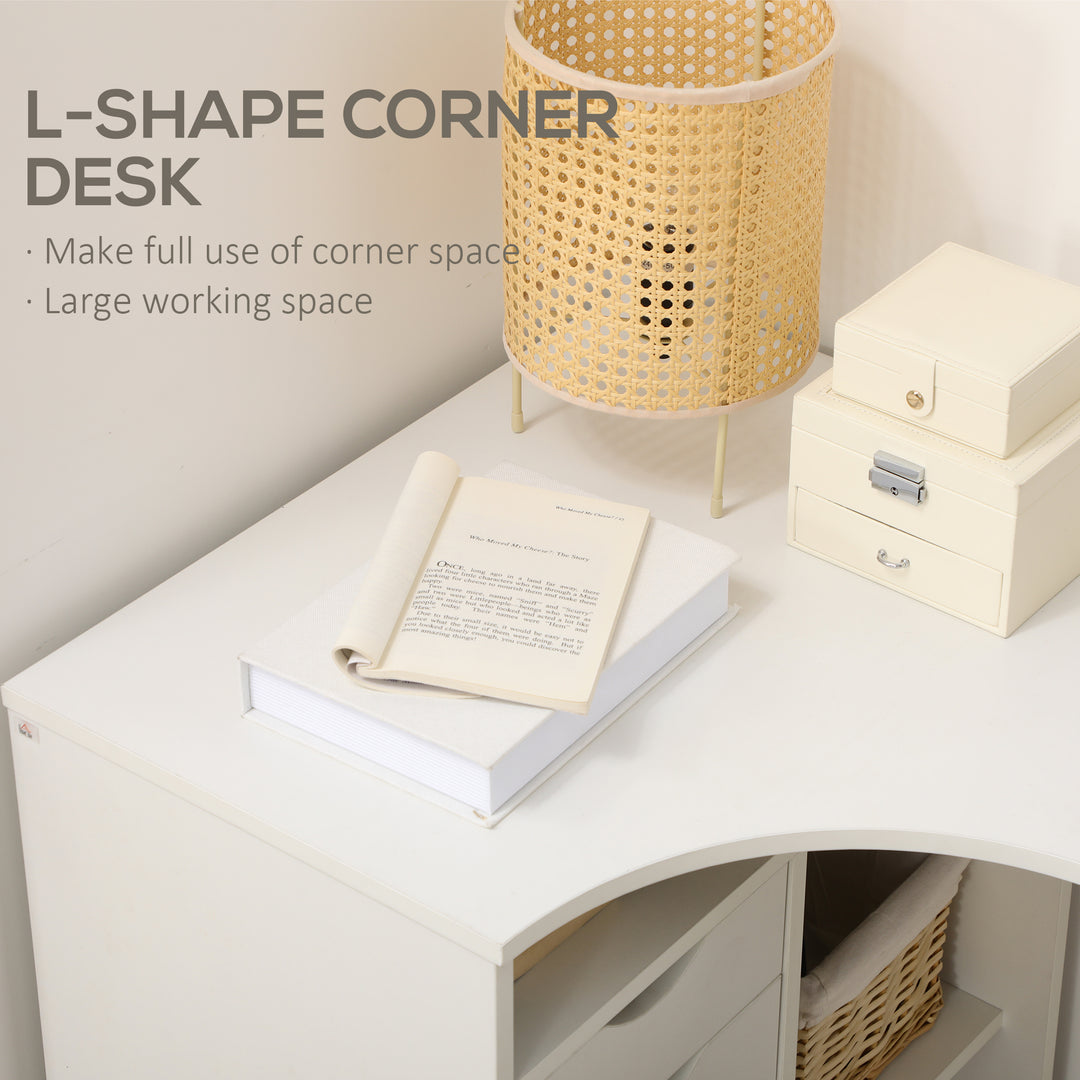 L Shaped Desk, 120cm Computer Desk, Corner Desk with 2 Drawers and 3 Storage Compartments for Home Office, Study Workstation, White