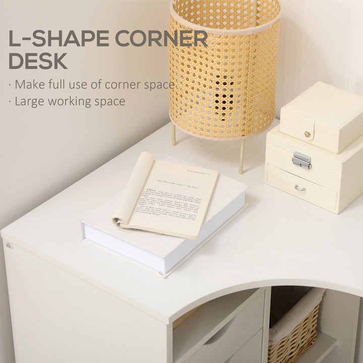 L Shaped Desk, 120cm Computer Desk, Corner Desk with 2 Drawers and 3 Storage Compartments for Home Office, Study Workstation, White