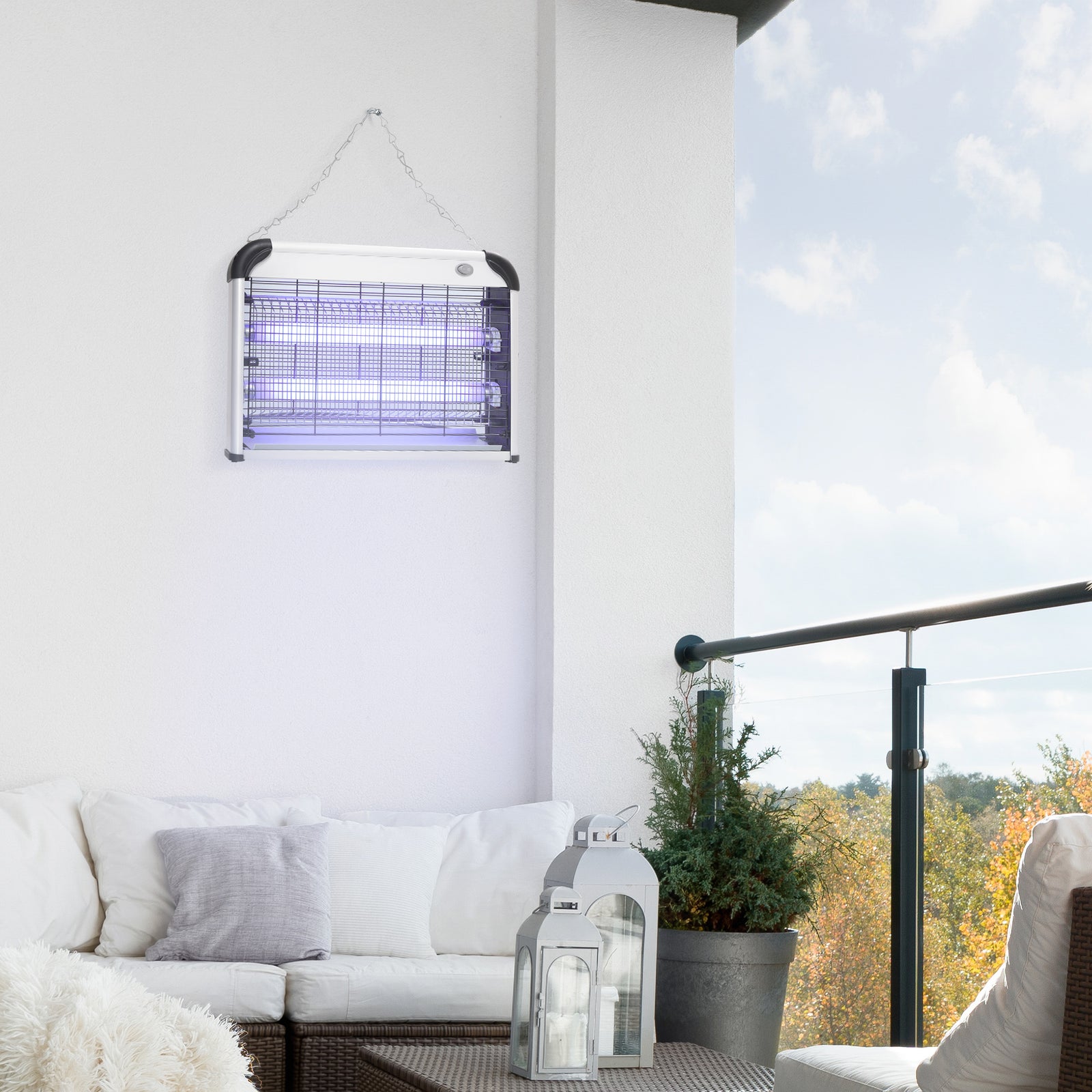 Electric Fly Zapper, 20W Electric Fly Killer, Wall Hanging Bug Zapper Indoor & Outdoor Attracting Insect Mosquito Killer, Silver Tone