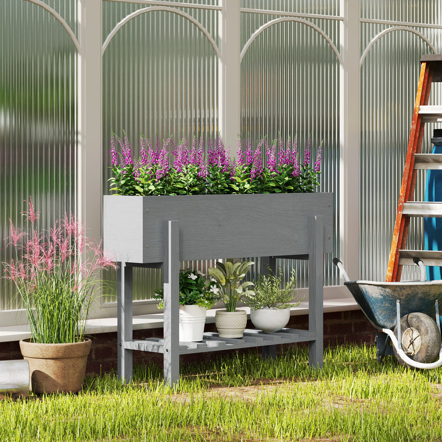Wooden Two-Tier Raised Planter - Grey