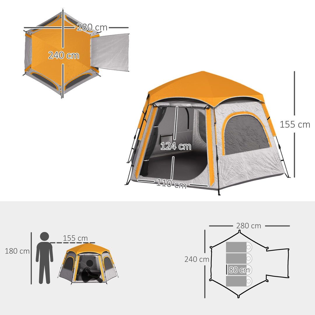 Instant Pop Up Camping Tent, 2/3/4 Person Easy Setup Dome Family Tent with Vestibule, Rainfly, 4 Mesh Windows & 2 Doors, Hexagonal Design, Waterproof & UV Protected, Light Grey