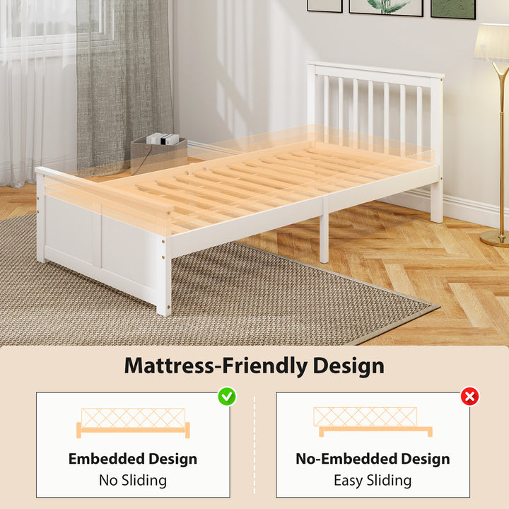 Wooden Single Bed Frame, with Drawers - White