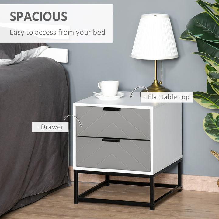 HOMCOM Bedside Cabinet, 2 Drawer Storage Unit with Unique Shape & Metal Base, Nightstand for Bedroom, Living Room, Study Room, Dorm | Aosom UK