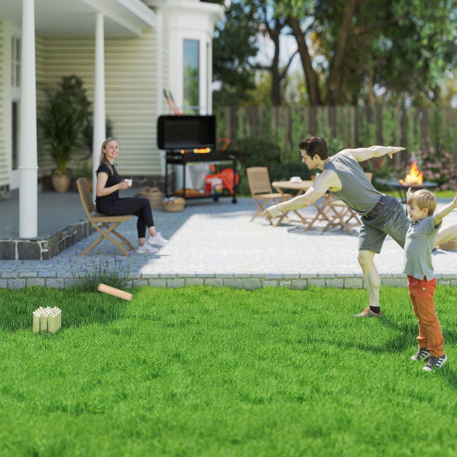 SPORTNOW Molkky Game, Wooden Skittles Throwing Game with 12 Skittles, 1 Throwing Pin and Carrying Box, Outdoor Games for Adults, Garden, Picnic, Beach, Party