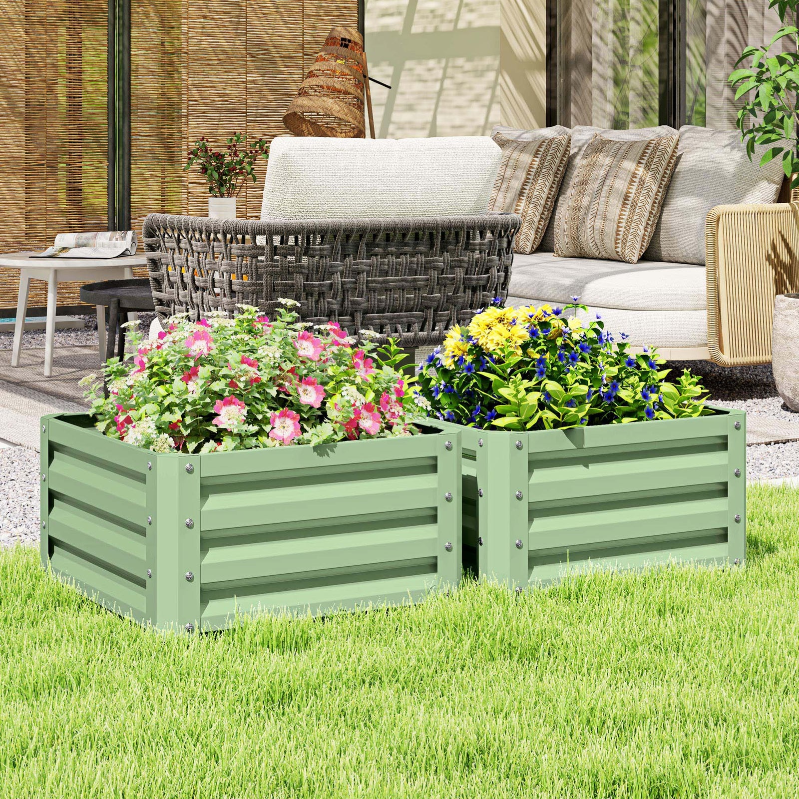 Set of Two 60 x 60cm Steel Planter Boxes - Light Green