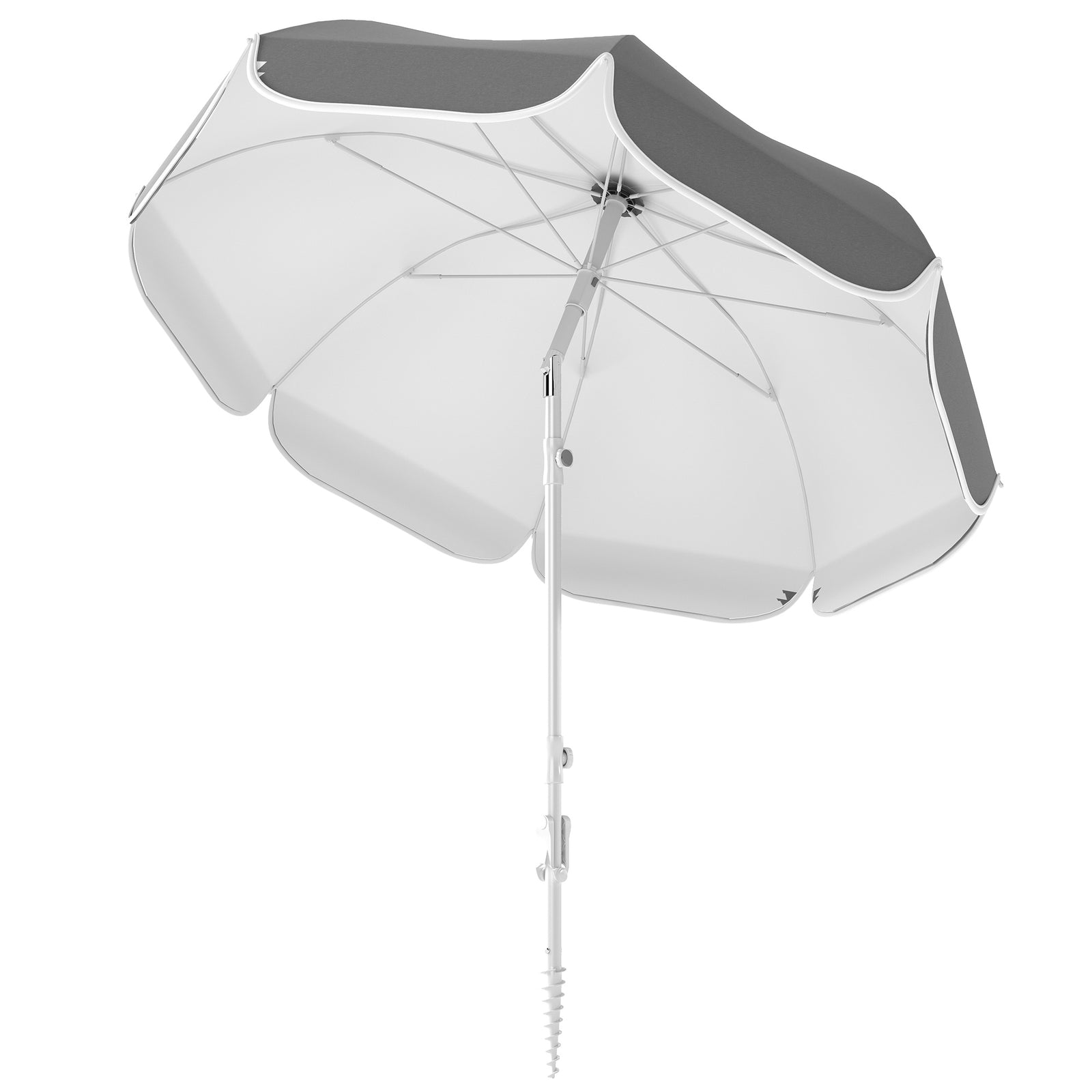 Beach Umbrella Portable with Sand Anchor, Carry Bag, Adjustable Height & Tilt, UPF50+ UV Protection, Grey
