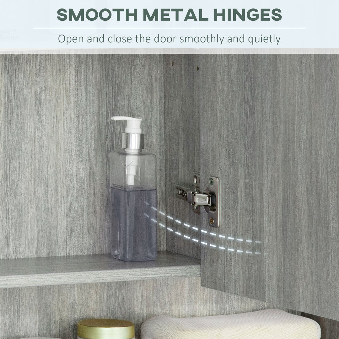 MCL Bathroom Mirror Cabinet, Wall Mounted Storage Cabinet with Adjustable Shelves, 3 Doors and Cupboards, Grey
