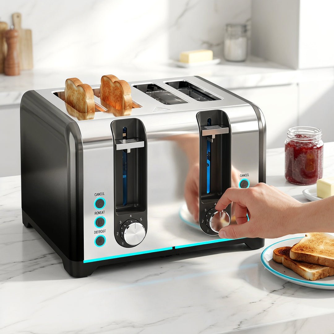 4 Slice Toaster with 7 Browning Levels, Reheat, Defrost and Cancel Fun
