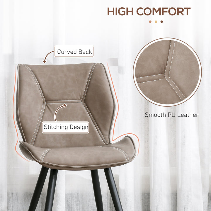 Set of 4 Contrast Stitched PU Leather Racing-Style Dining Chairs Accent Seat w/ Steel Legs Ergonomic Back Padding Home Living Room Brown