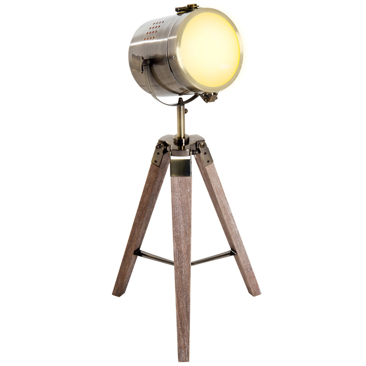 MCL Vintage Tripod Table Desk Lamp Bedside Light Spotlight Brass Antique Searchlight Wooden Base