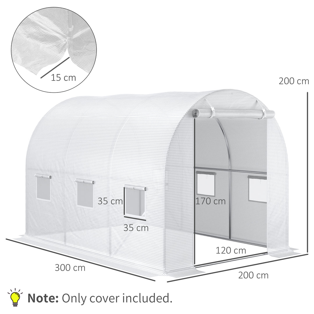 MCL 3 x 2 x 2m Polytunnel Greenhouse Replacement Cover ONLY Winter Garden Plant PE Cover for Tunnel Walk-in Greenhouse with Roll-up Windows Door Outdoor, White