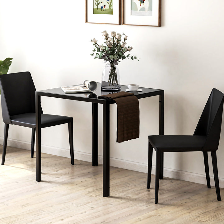 Modern Square Dining Table for 2-4 People, with Glass Top &amp; Metal Legs