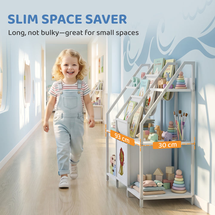Kids Bookshelf and Toy Storage with 3-Tier Sling Book Rack and Fabric 