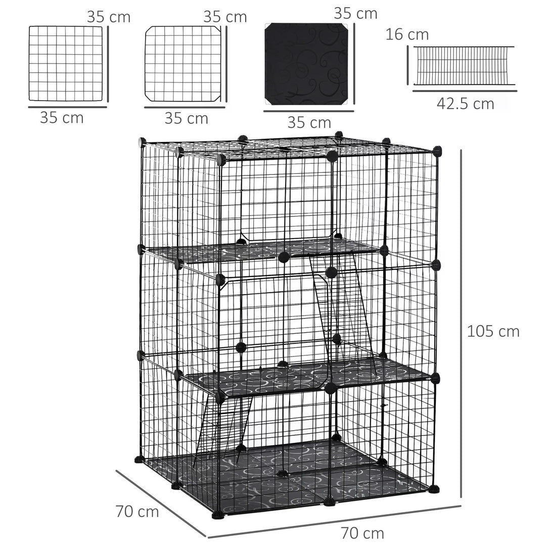 PawHut Pet Playpen, DIY Small Animal Cage with Metal Wire Fence, 39 Panels, 3 Doors, 2 Ramps, for Kitten, Bunny, Black. | Aosom UK