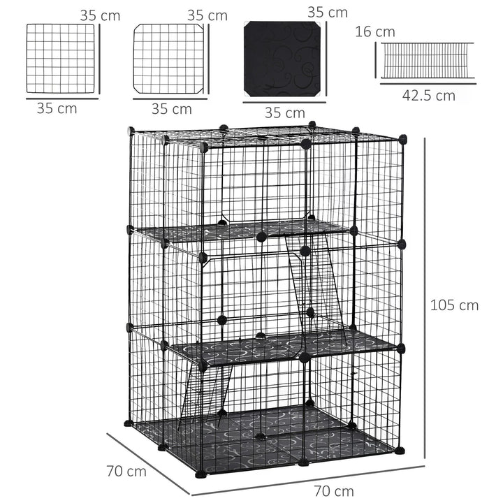 PawHut Pet Playpen, DIY Small Animal Cage with Metal Wire Fence, 39 Panels, 3 Doors, 2 Ramps, for Kitten, Bunny, Black. | Aosom UK