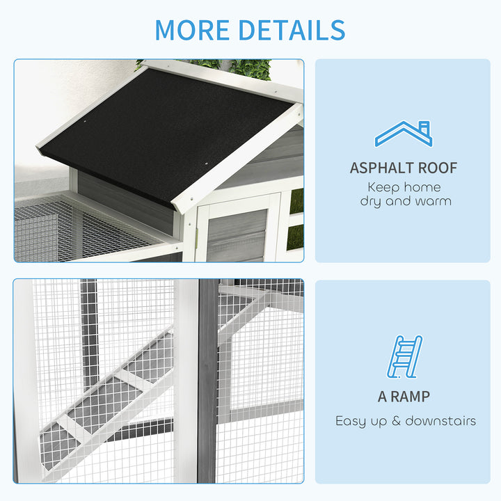 Rabbit Hutch Outdoor Wooden Guinea Pig Hutch Rabbit Run Bunny Cage Small Animal House Pull-Out Tray, Grey, 122 x 62.6 x 92 cm