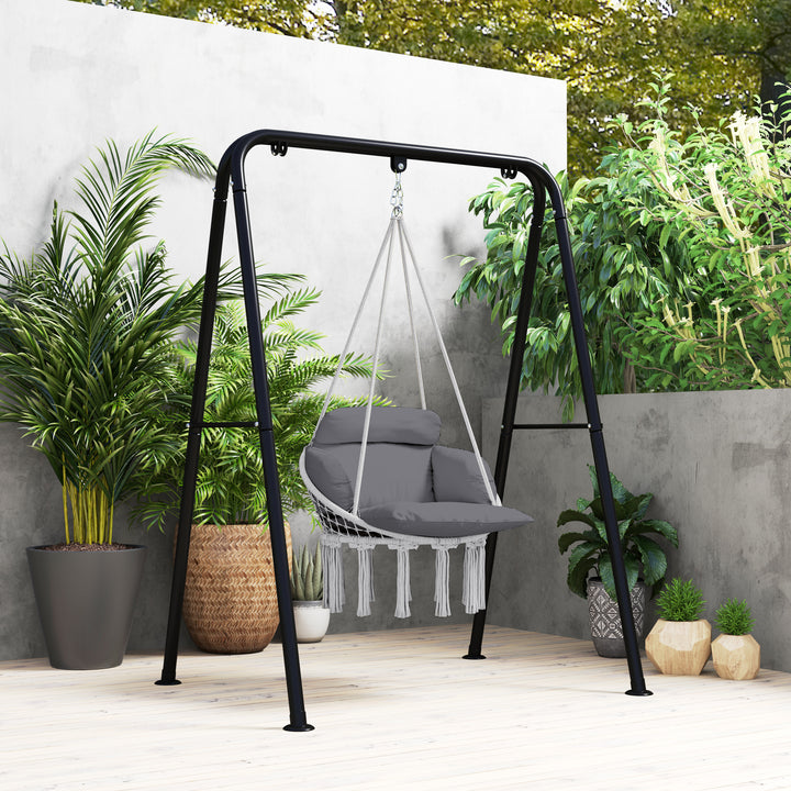 Hanging Chair Outdoor Hammock Chair with Soft Cushion, Cotton Rope Boho Style Swing Chair, Hanging Garden Swing Seat for Indoor Outdoor, Dark Grey