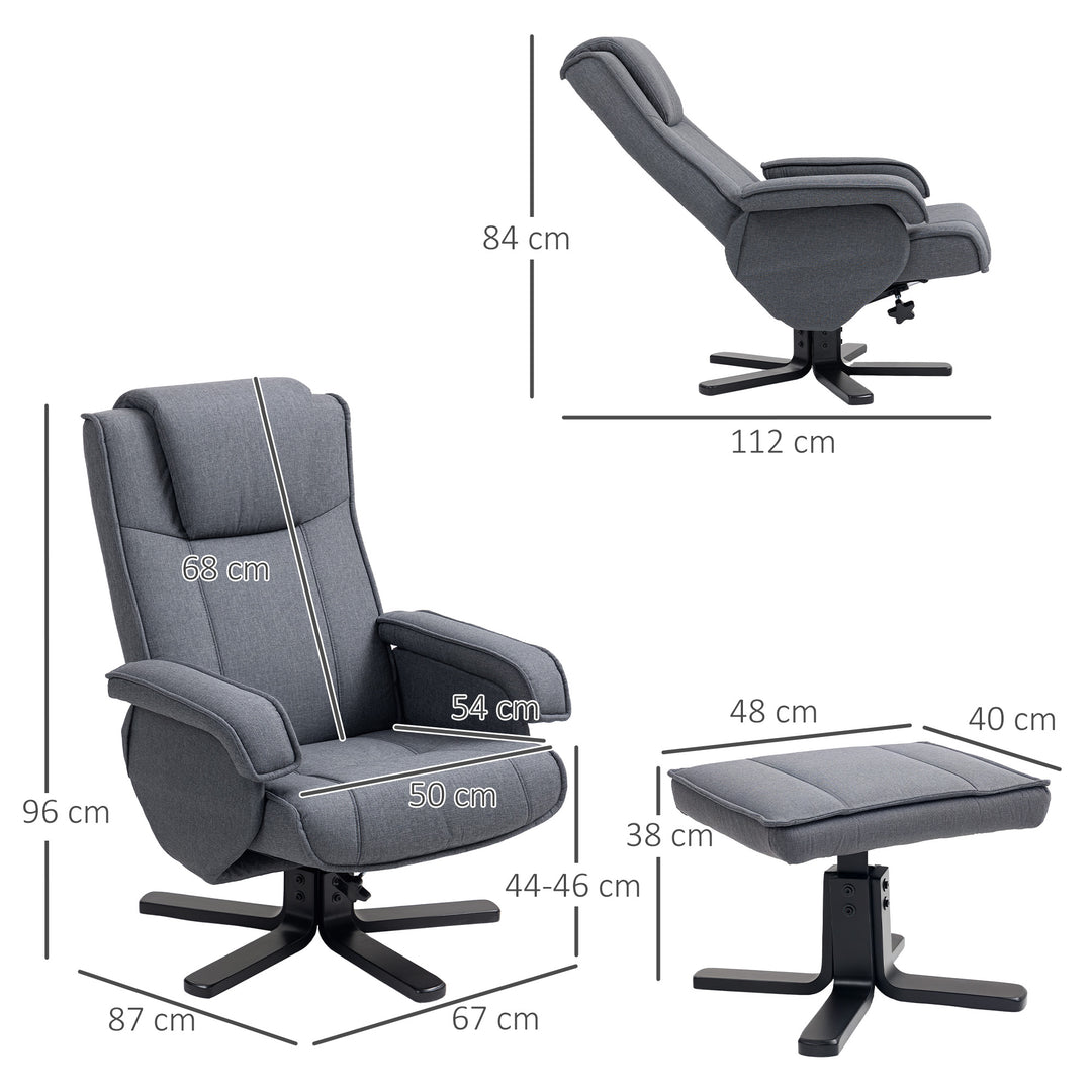 Rocker Swivel Recliner Chair with Footstool - Charcoal Grey Linen