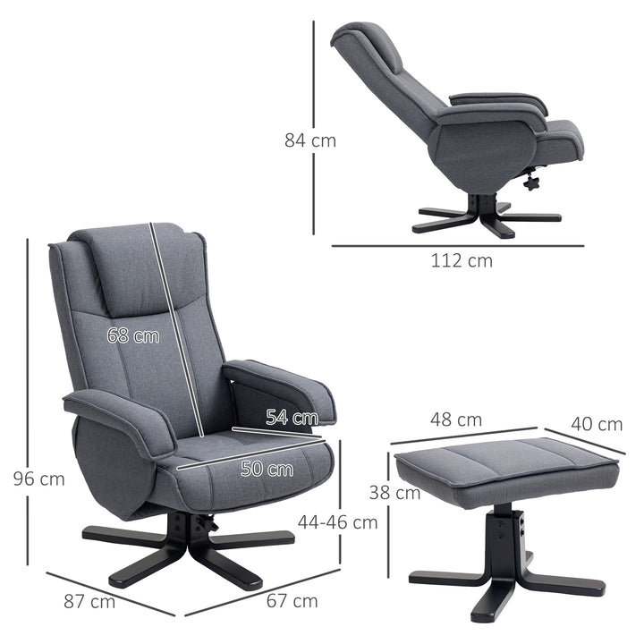 Rocker Swivel Recliner Chair with Footstool - Charcoal Grey Linen