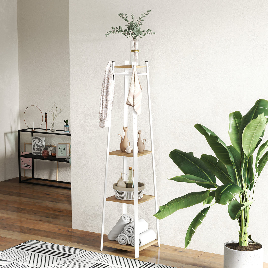 Compact Freestanding Coat Rack - White/Oak