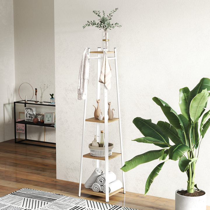 Compact Freestanding Coat Rack - White/Oak