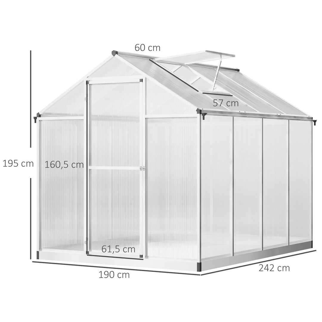 Outsunny 8x6ft Clear Polycarbonate Greenhouse Aluminium Frame Large Walk