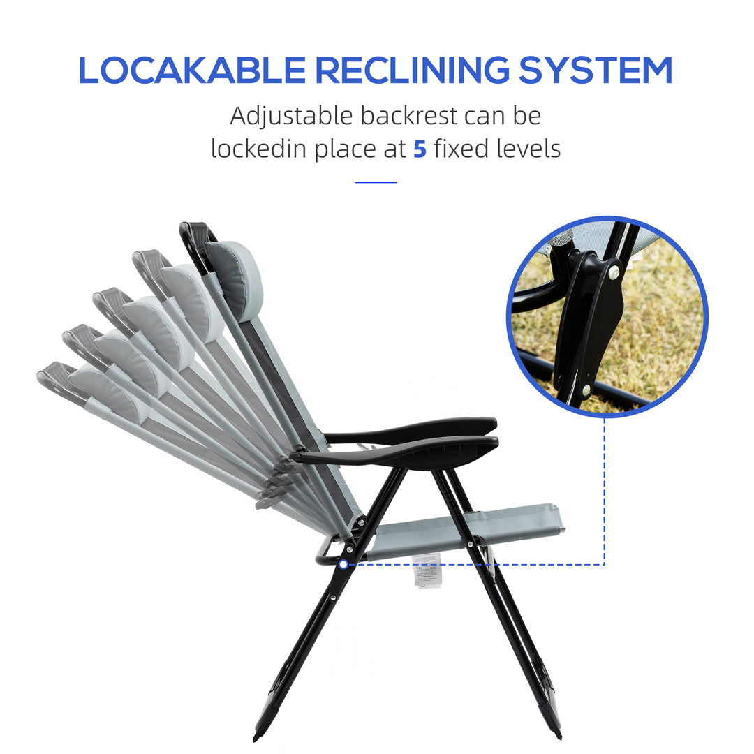 Set of 2 Portable Folding Recliner Outdoor Patio Adjustable Backrest, Grey