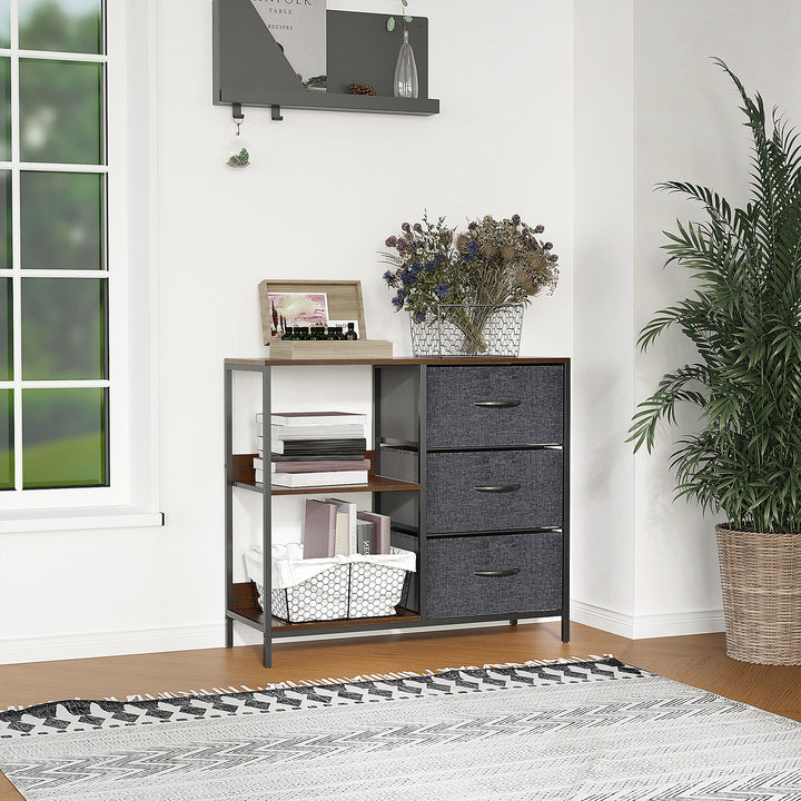 Chest of Drawers Storage Dresser Cabinet Organizer with 3 Fabric Drawers and 2 Display Shelves for Living Room, Bedroom, Hallway, Black