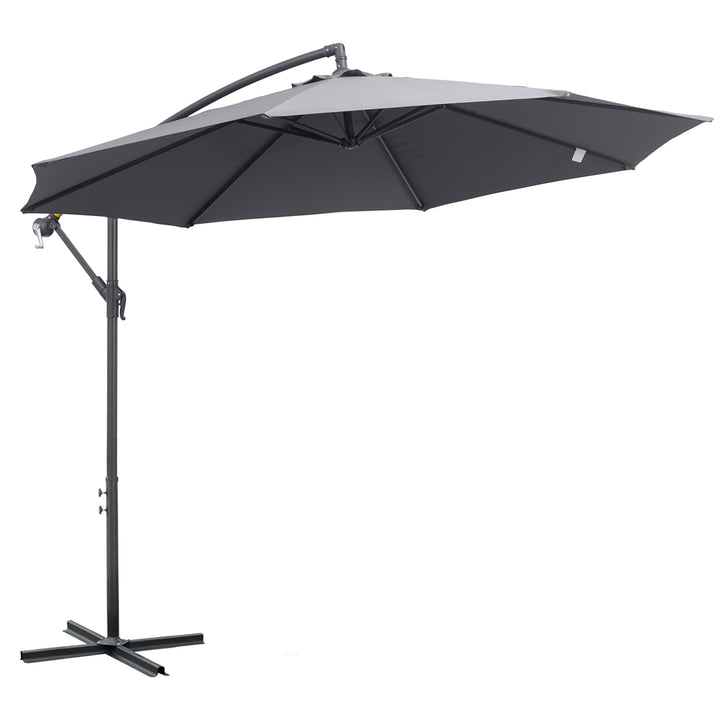 Outsunny 3(m) Garden Banana Parasol Cantilever Umbrella with Crank Handle and Cross Base, 8 Ribs for Outdoor, Hanging Sun Shade, Grey | Aosom UK