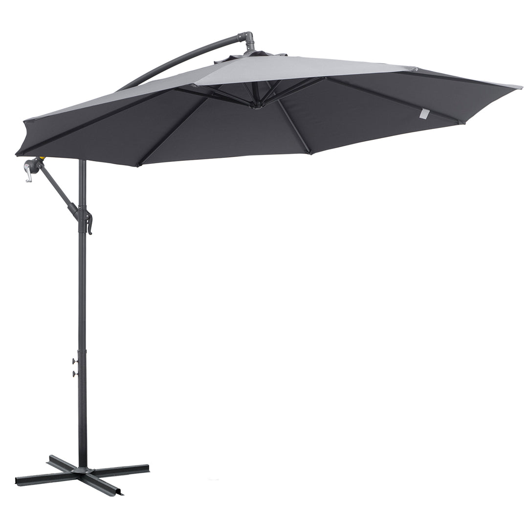 3(m) Garden Parasol Sun Shade Patio Banana Hanging Umbrella Cantilever with Crank Handle and Cross Base Grey