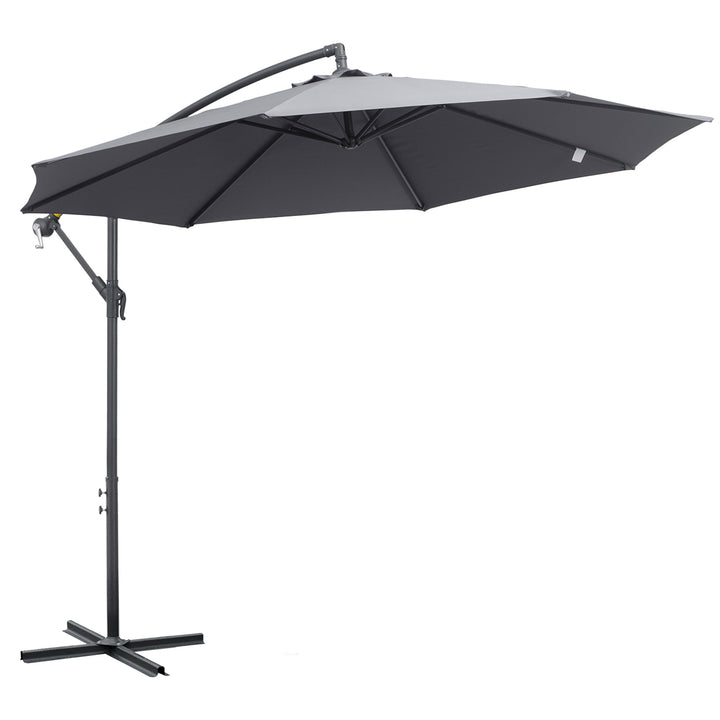 3(m) Garden Parasol Sun Shade Patio Banana Hanging Umbrella Cantilever with Crank Handle and Cross Base Grey