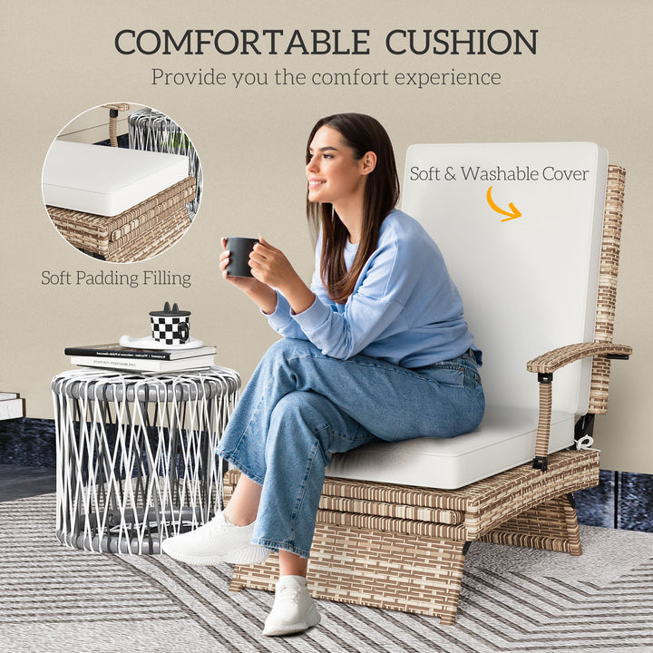 80° Reclining Rattan Lounger - White/Brown