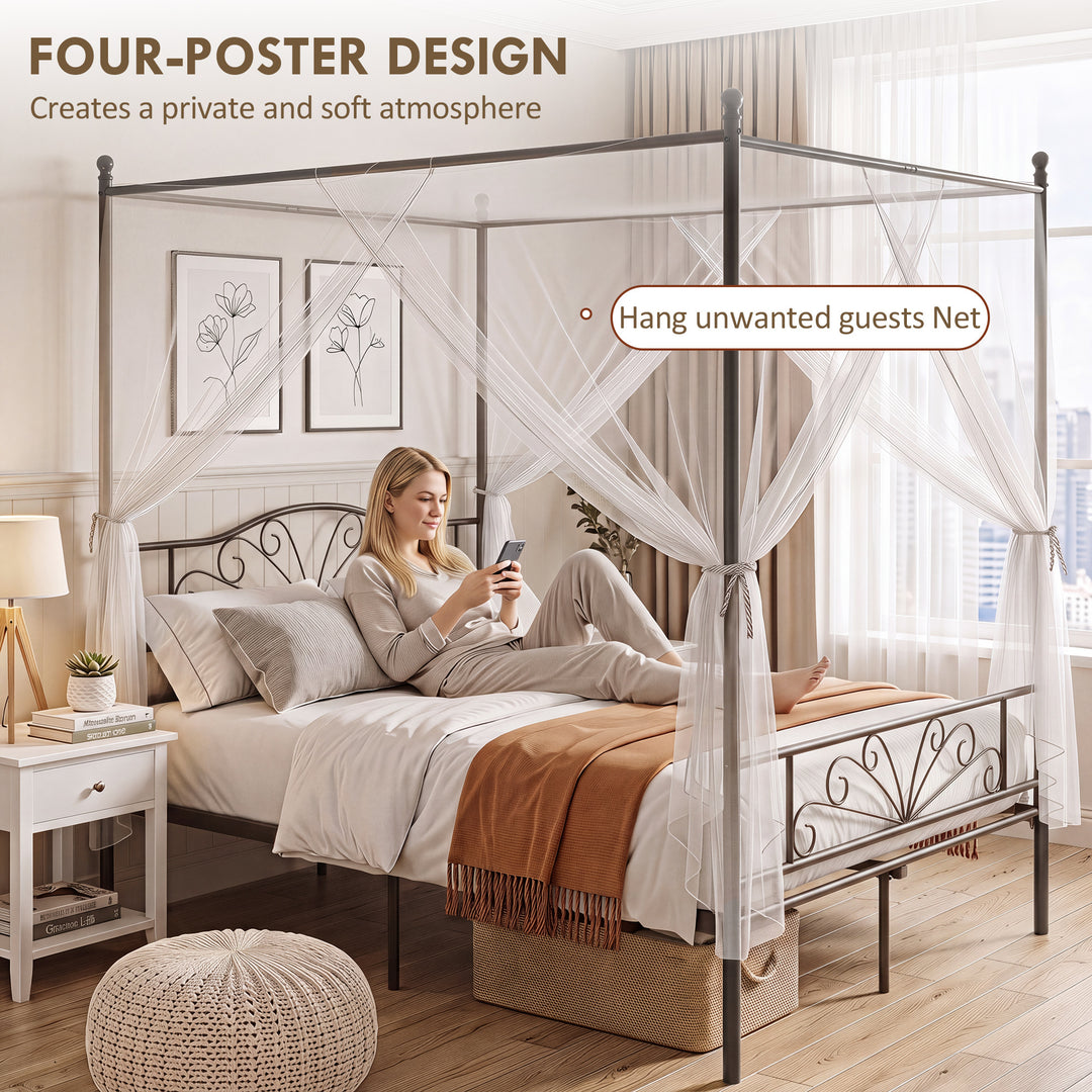 Canopy Bed Frame Double Size, Metal Platform Bed Frame with Headboard - view 4