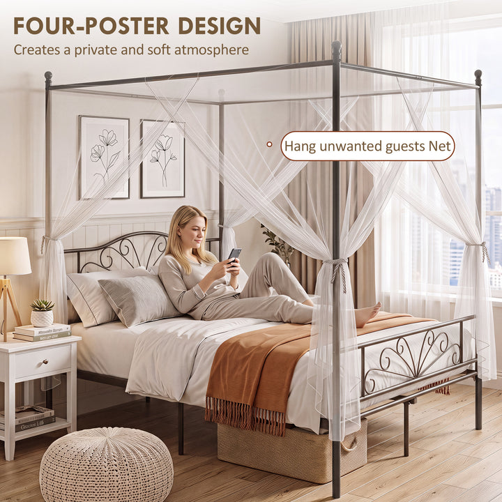 Canopy Bed Frame Double Size, Metal Platform Bed Frame with Headboard - view 4
