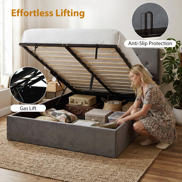 Double Bed Frame Gas End Lift Under Bed Storage Upholstered Platform B