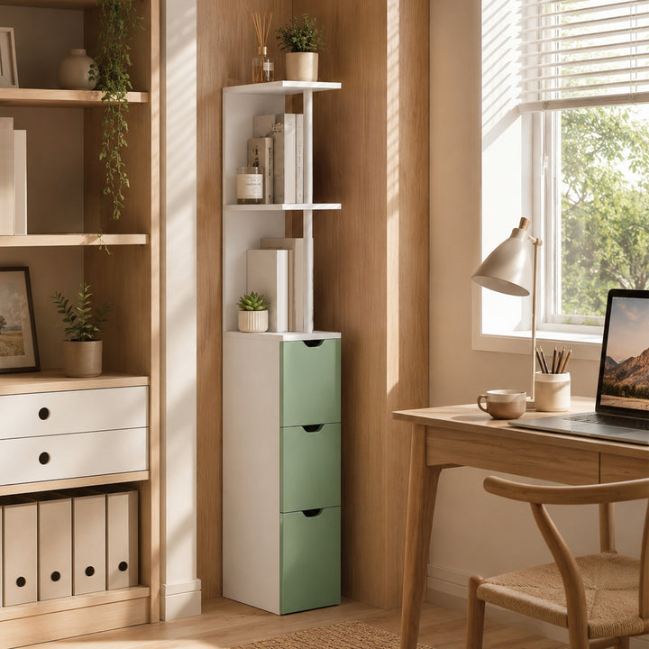 Slim Bathroom Storage Cabinet, Tall Bathroom Floor Cabinet with 2-Tier