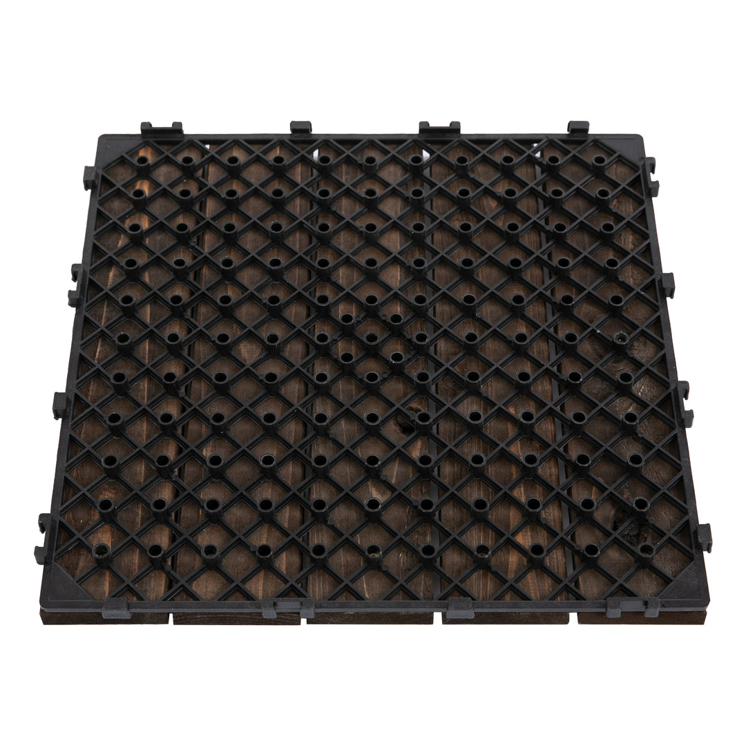 Outsunny 27 Pcs Solid Wood Interlocking Decking Tiles For Patio, Balcony, Roof Terrace, Hot Tub, Black, (30 x 30 cm Per Piece)